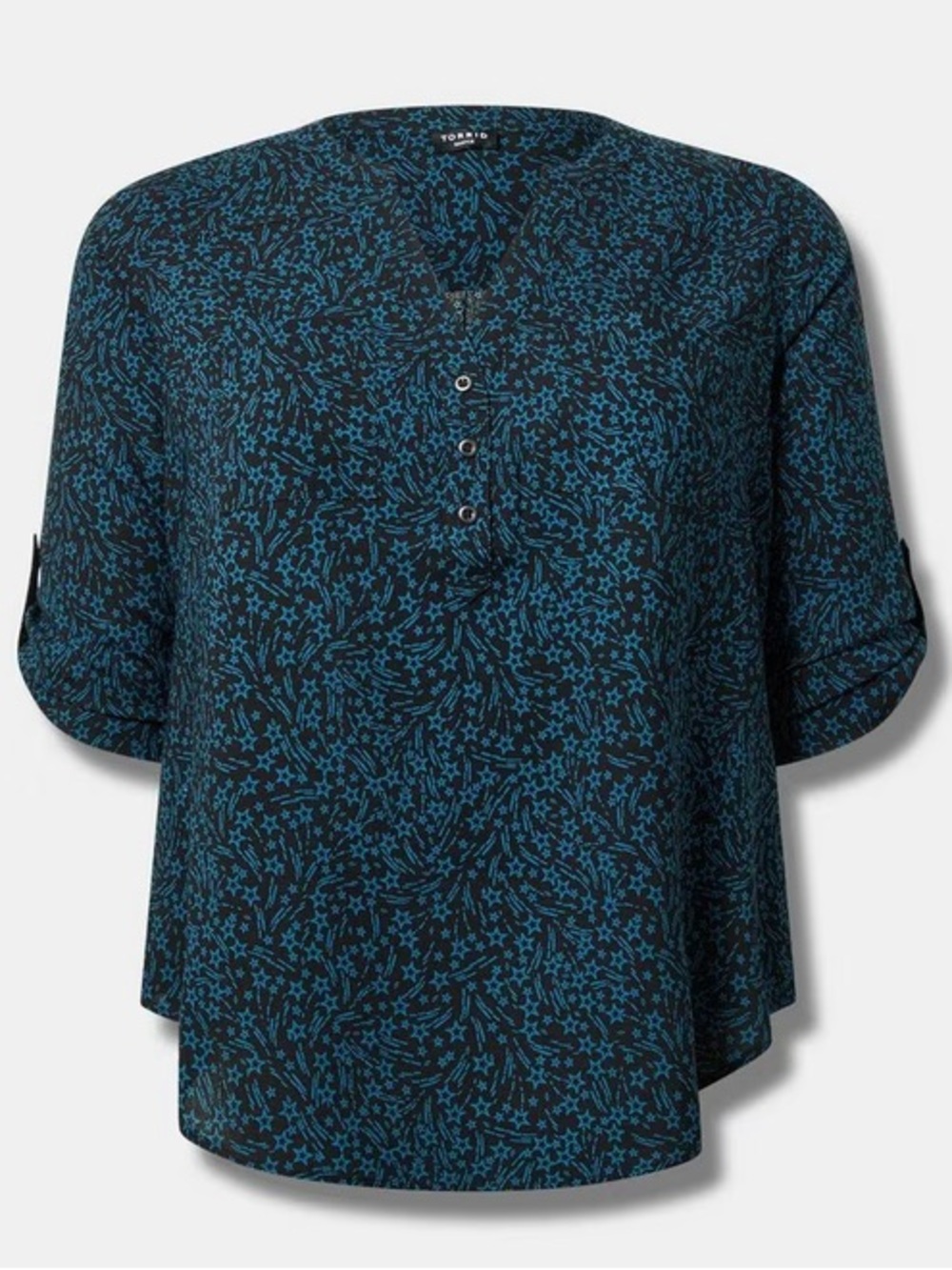 Discontinued Torrid Harper Challis 3/4 Sleeve Top Size 1 Bitty Stars Deep Black